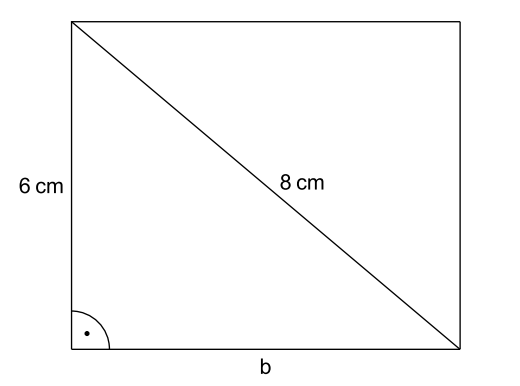 Geometrische Skizze eines Quadrats mit Seitenlänge 6 cm, Diagonale 8 cm und Grundseite b.